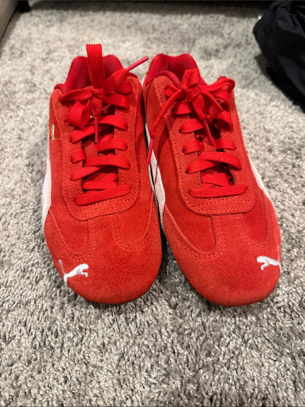 Puma Red Suede Low-Top Sneakers with White Formstripe